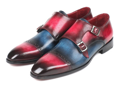 Paul Parkman Captoe Double Monkstraps Blue & Fuxia (ID#045BFX81)