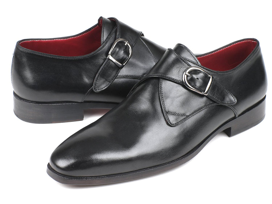 Paul Parkman Black Leather Single Monkstraps (ID#011BLK54)