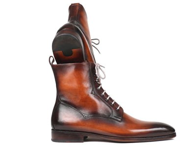 Paul Parkman Men's Brown Burnished Leather Lace-Up Boots (ID#BT534-BRW)