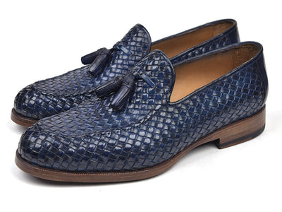 Paul Parkman Woven Leather Tassel Loafers Navy (ID#WVN44-NAVY)